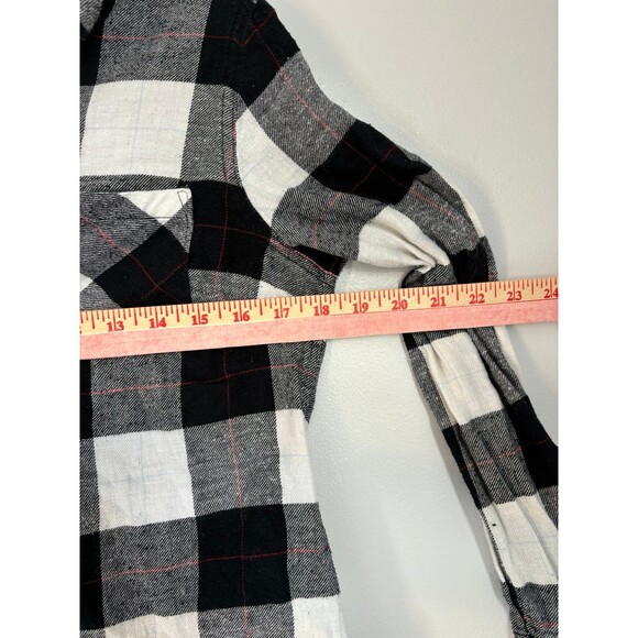 Merona Womens Plaid Button Down Black & White Flannel long sleeve size small - Picture 6 of 7